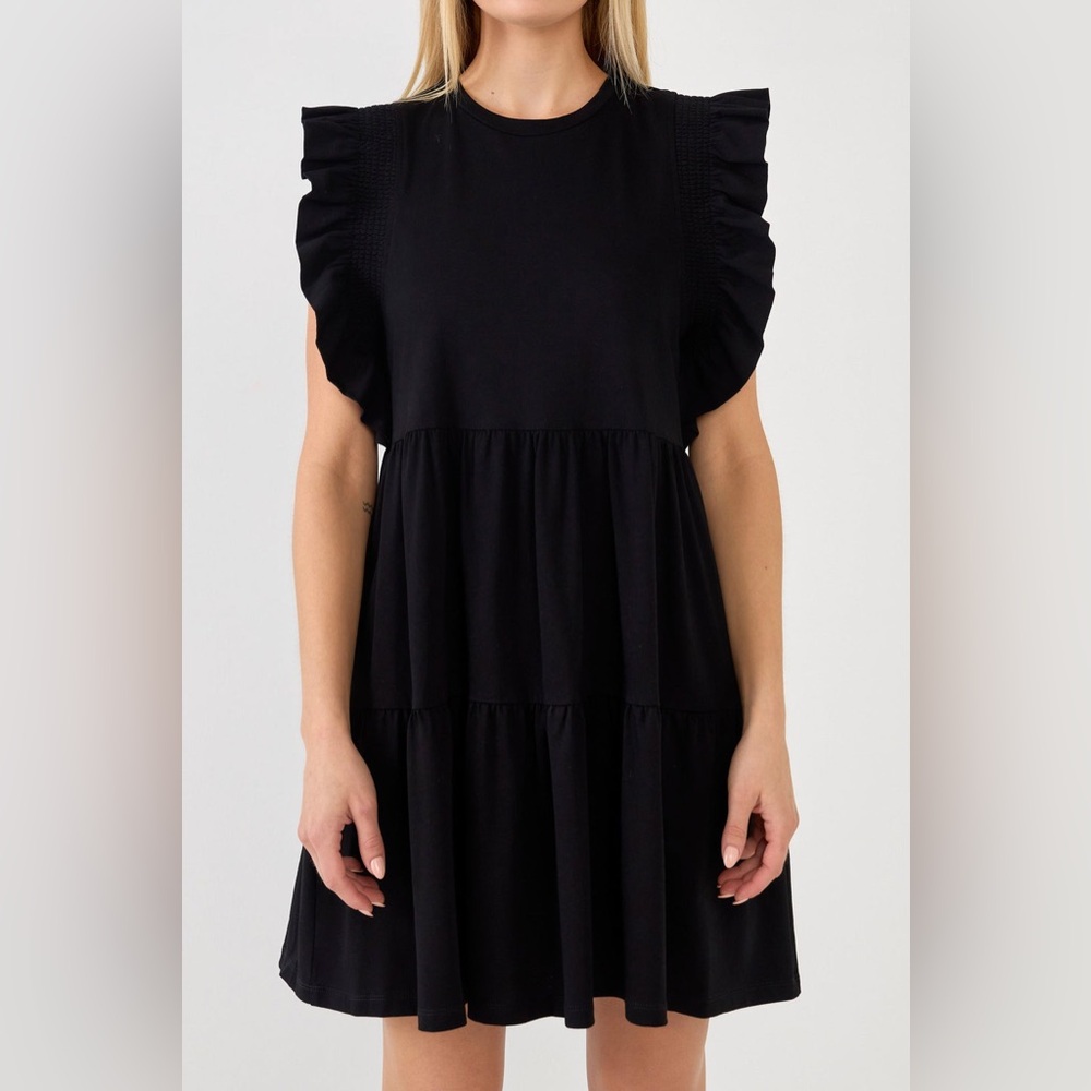 English Factory Black Knit Ruffled Mini Dress - Picture 5 of 12
